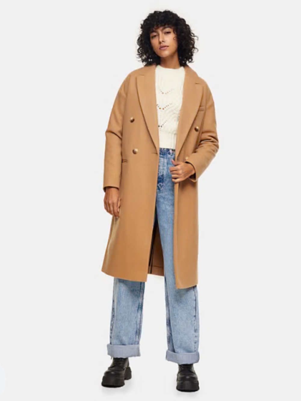 Like New Topshop Classic Double Breasted Coat In Camel